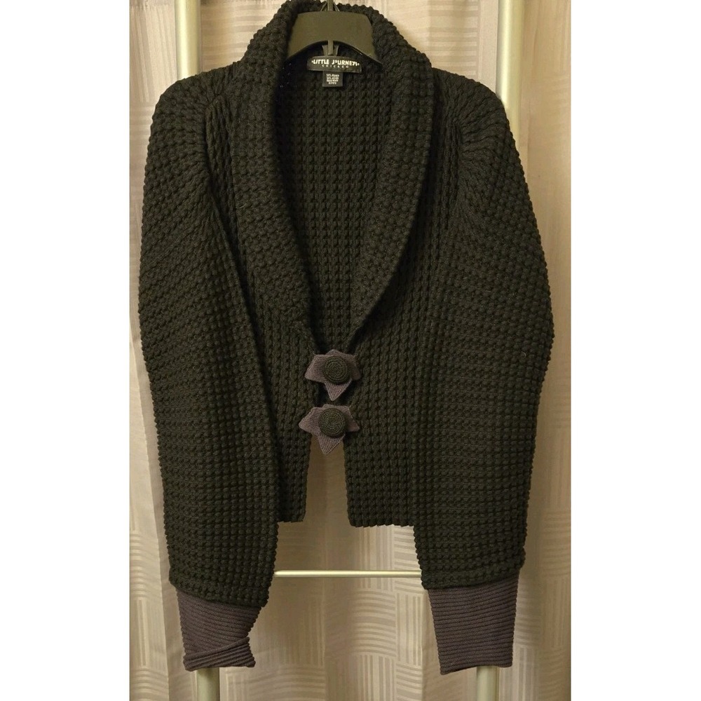 Little Journeys Chicago Alpaca Black Boho Cardigan Sweater Size L Large Handmade